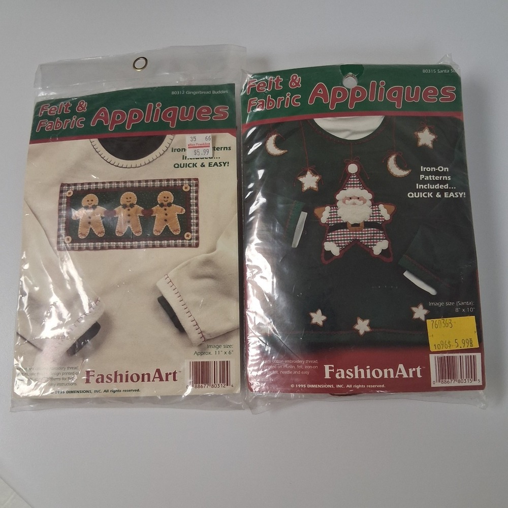 Vintage 1995 Dimensions Felt Applique Kits Santa & Gingerbread NOS Craft Lot